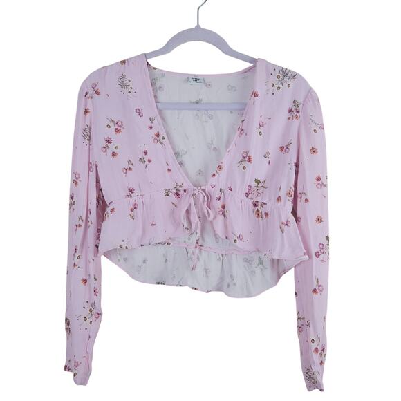 Sunday Best Tops - Aritzia Sunday Best  Light Pink Cropped Tie Front Floral Blouse  Size XS